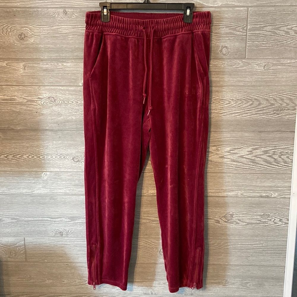 PINK Victoria's Secret Velour Track Pants Zippered Ankle Burgundy Joggers